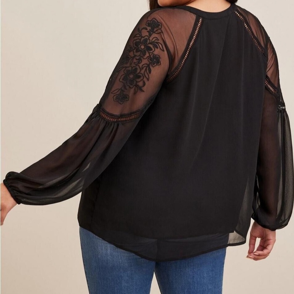 Torrid Black Sheer Sleeve Blouse